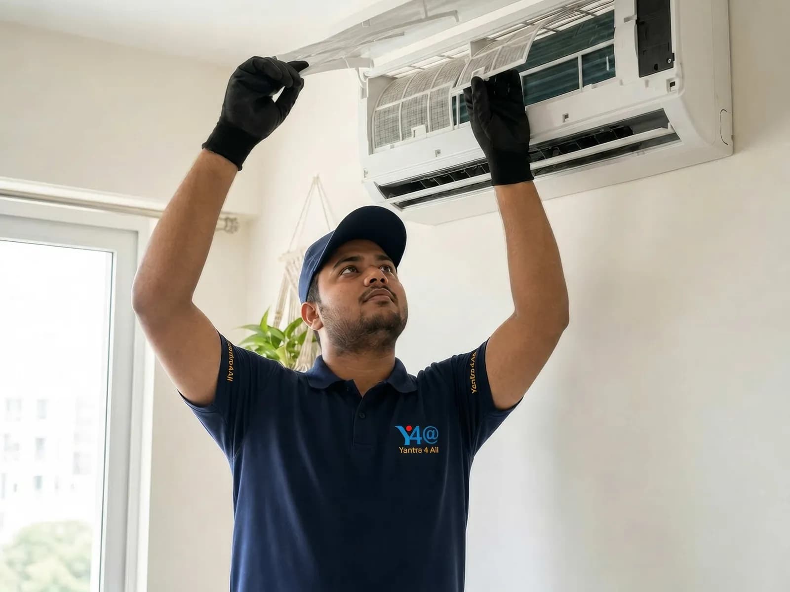 Yantra 4 All technician installing a split AC indoor unit